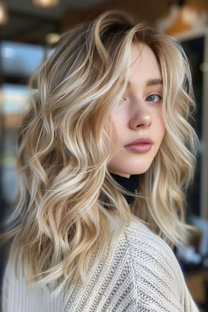 "Golden blonde with rich grey lowlights."