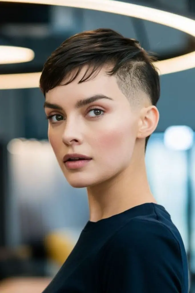 Minimalist pixie with defined top structure.