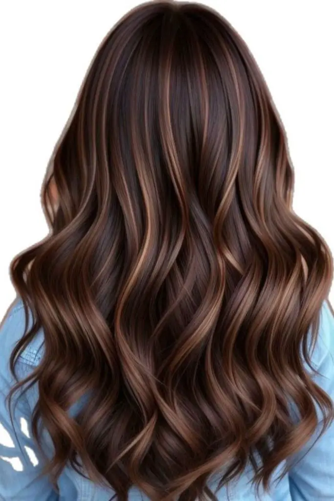  Chocolate hair with creamy balayage layers.