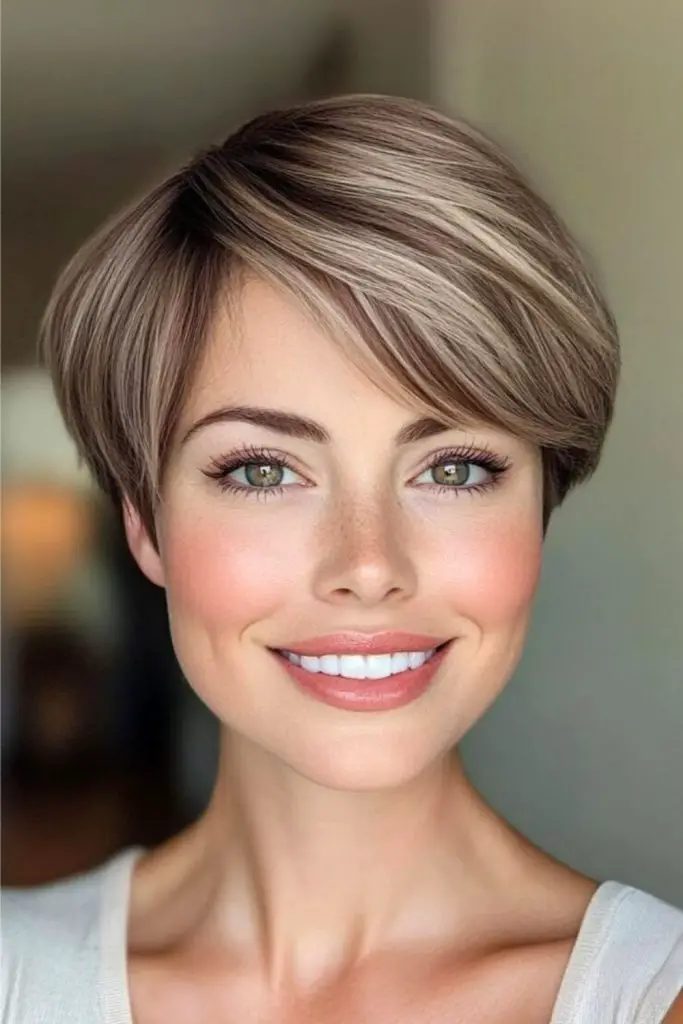 Feathered pixie creating light, airy volume.