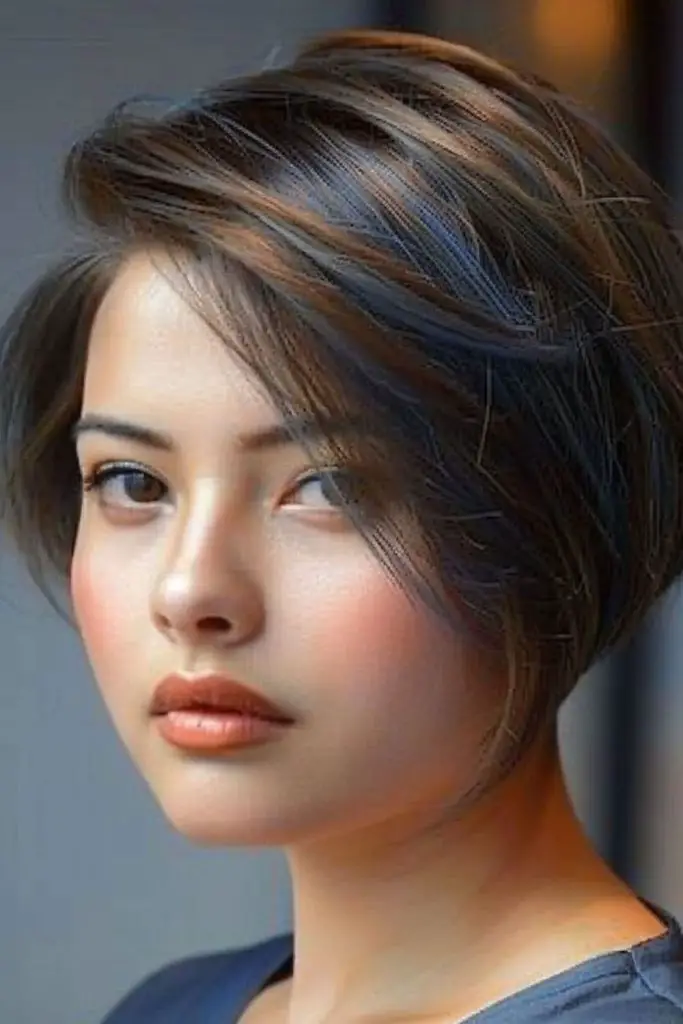 Uneven haircut creating striking contrast.