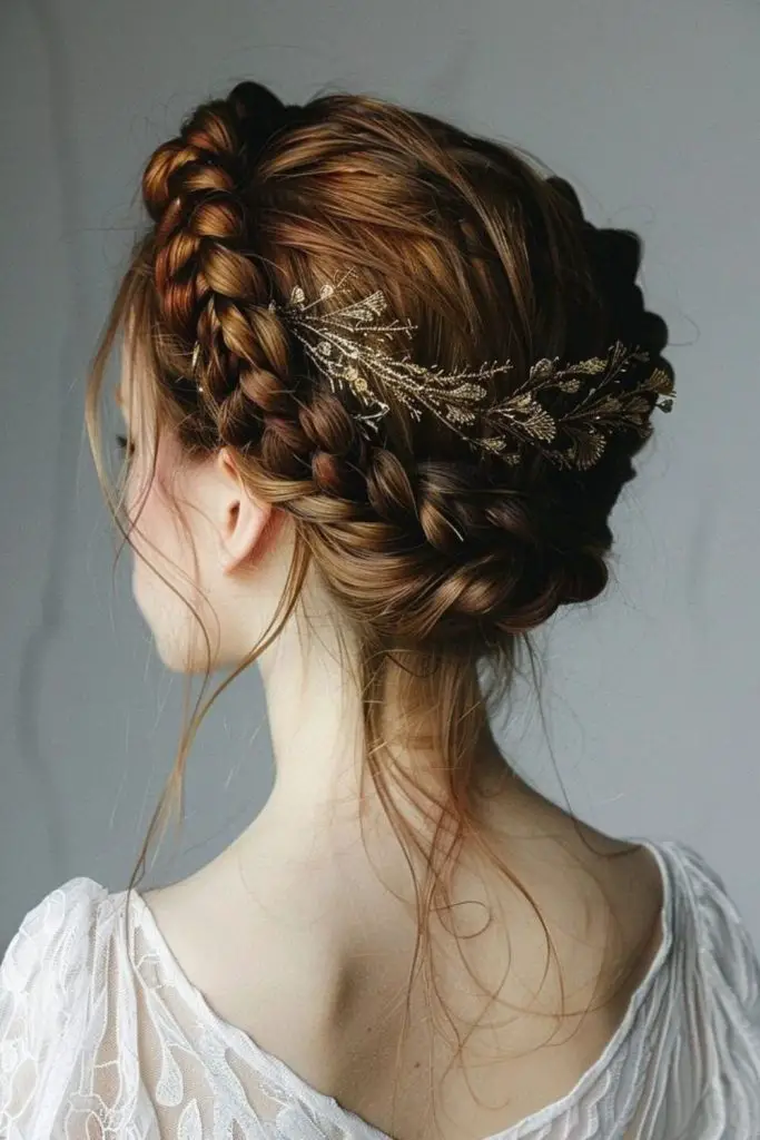 "Intricate braided crown for a boho look."