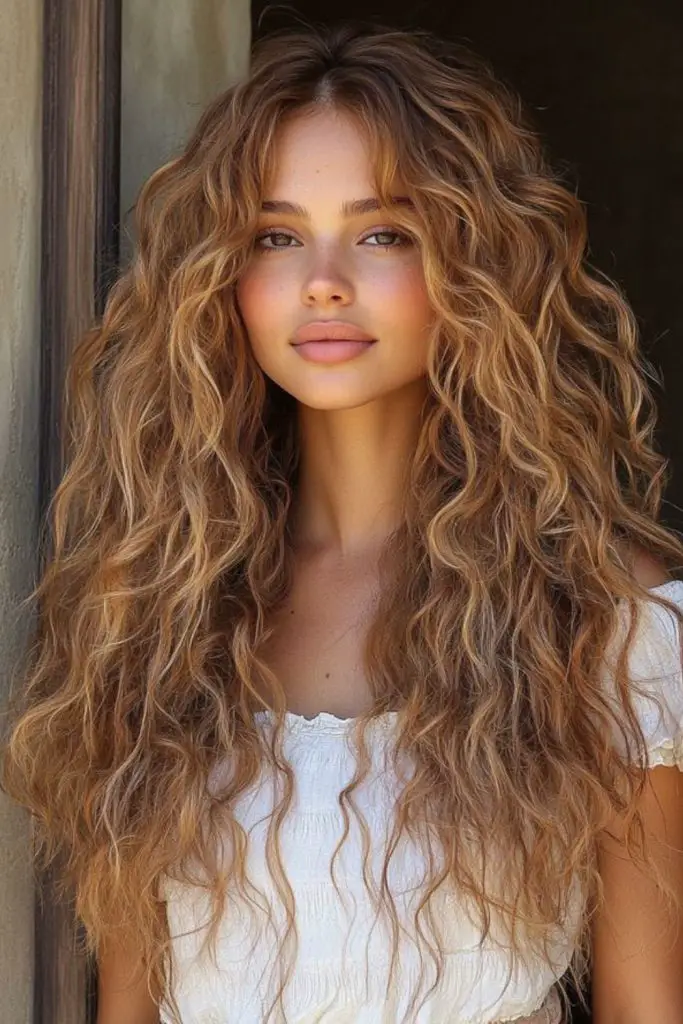 Tousled loose waves for earthy charm.