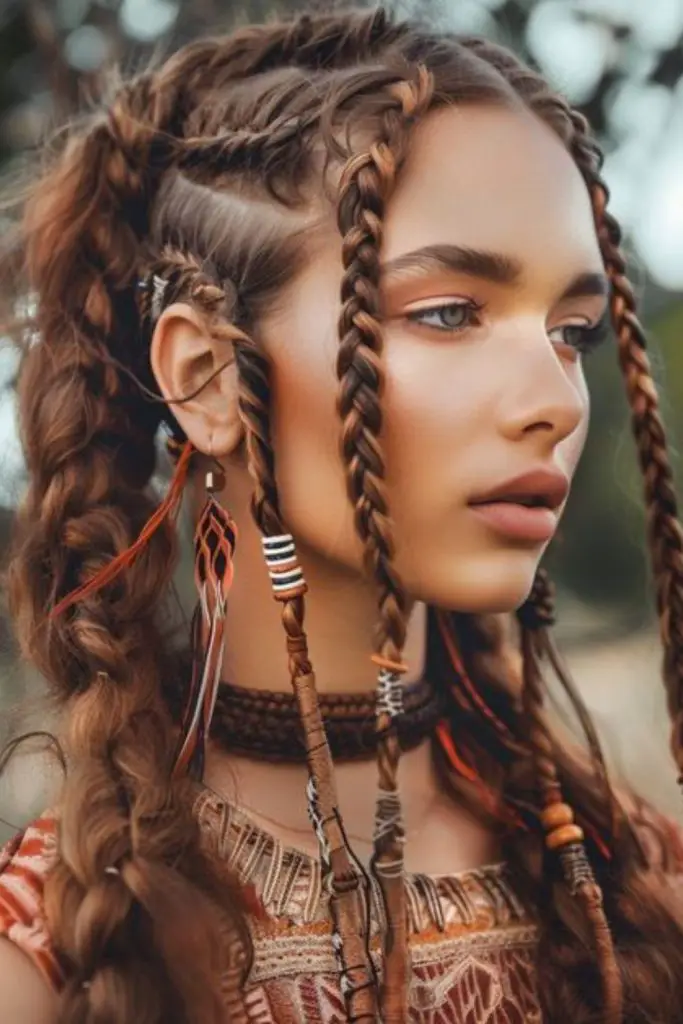 Intricate braids with festival flair.