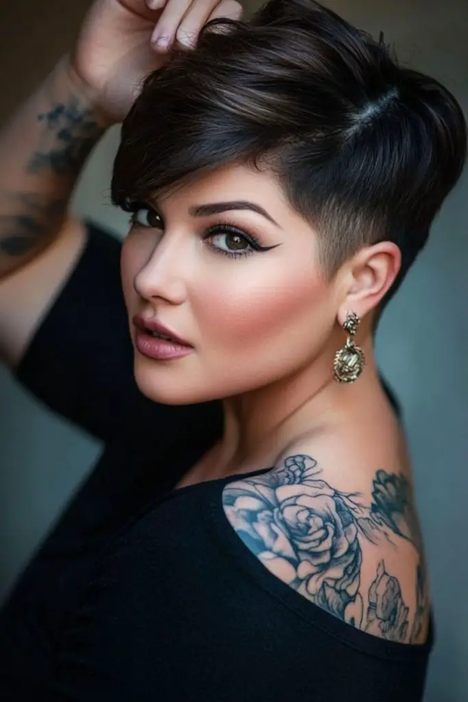 Layered cut with edgy shaved undercut.