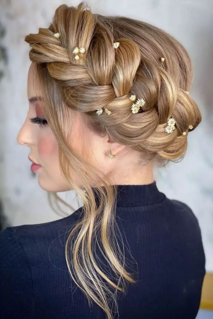 Regal crown braid with knit collar.