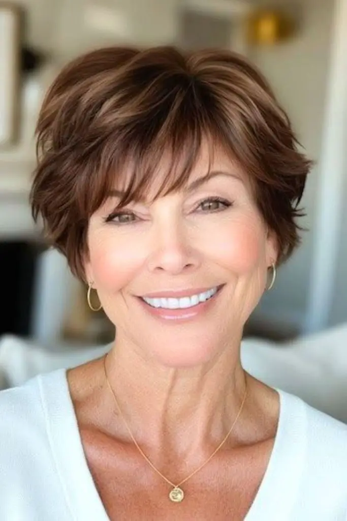 Textured crop with bold choppy bangs.