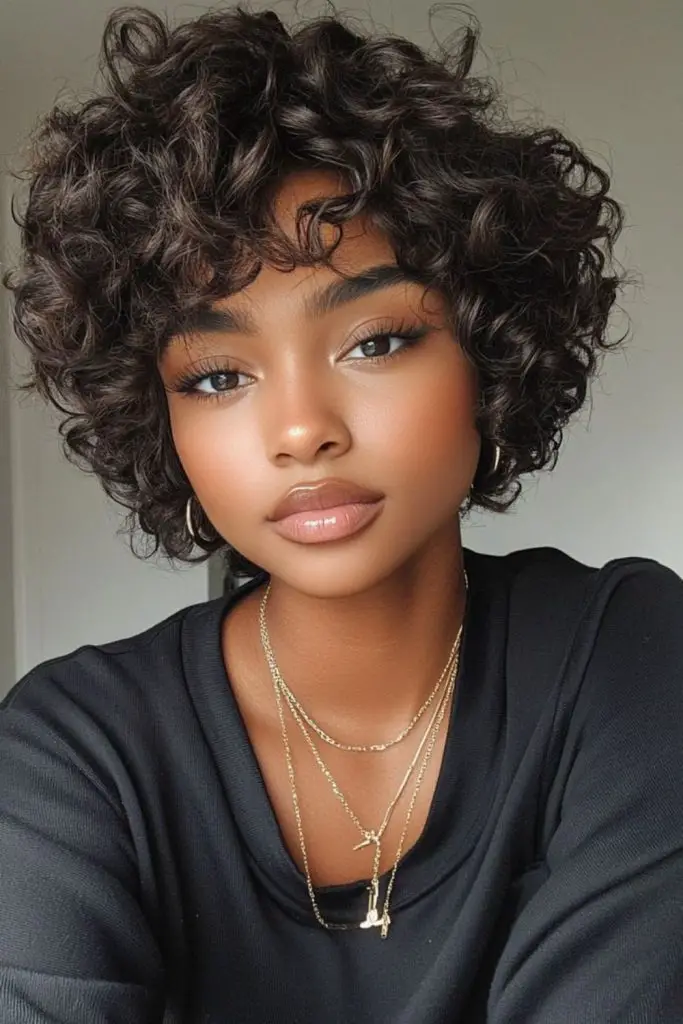 Rounded afro emphasizing natural hair texture.