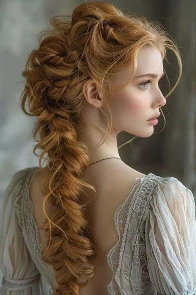 "Curled halo braid for a fairytale look."