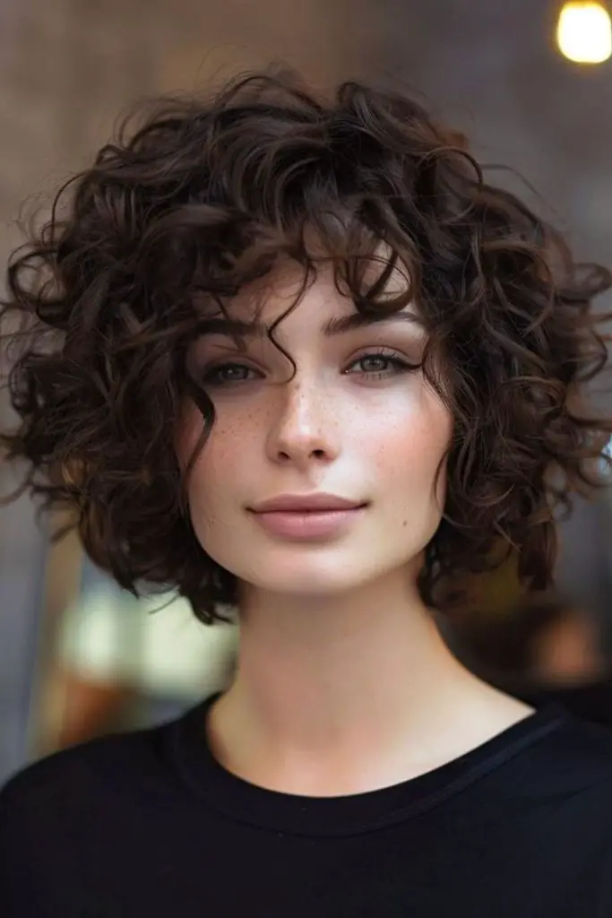 "Playful curly bob with vibrant bounce."