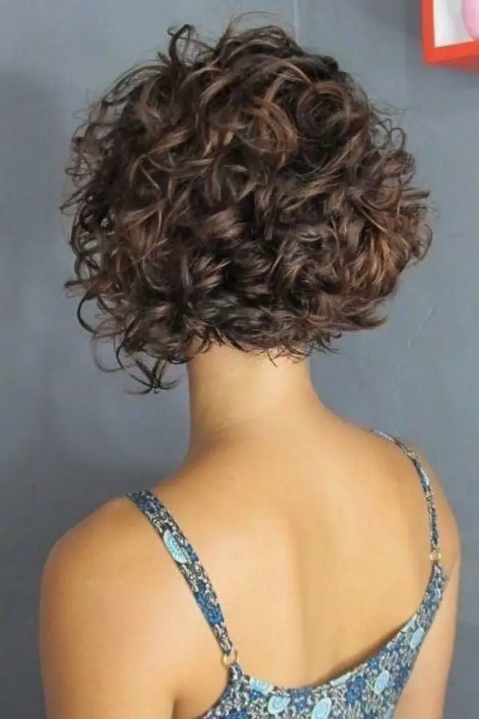 Curly hairstyle with tapered sides, full volume.