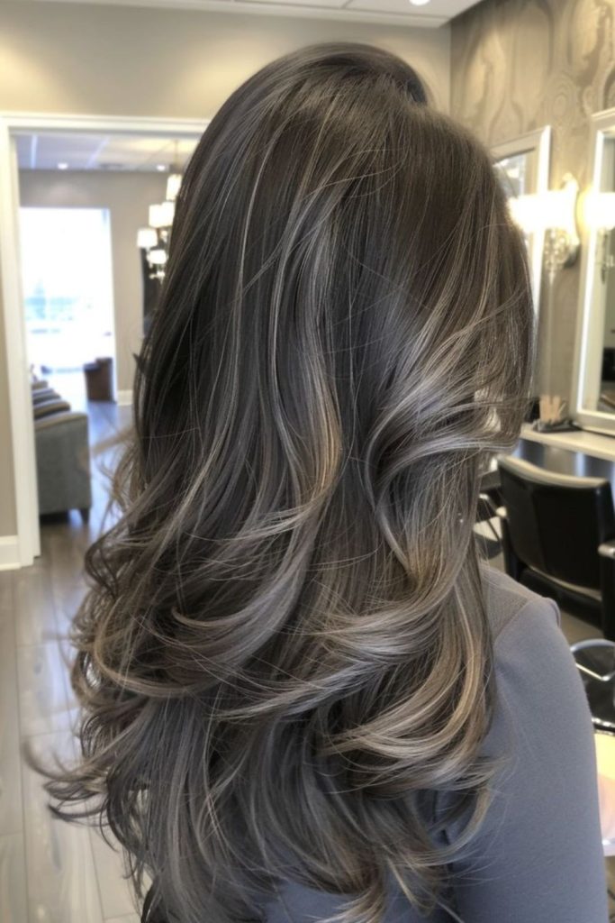 Pewter ash brown with frosty highlights.