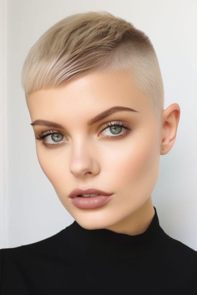 Bold, short haircut for striking simplicity.