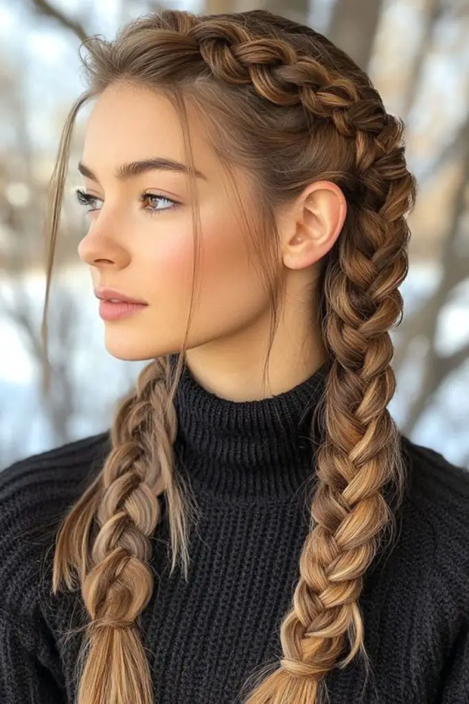 Boho braids enhance soft textures.