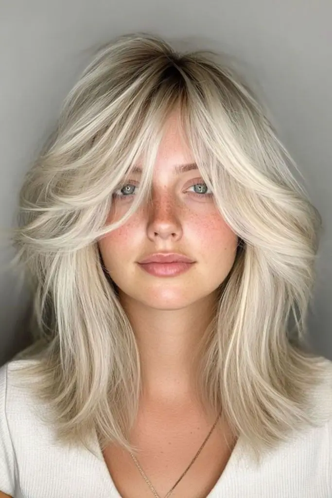 "Voluminous shag cut with feathered layers."