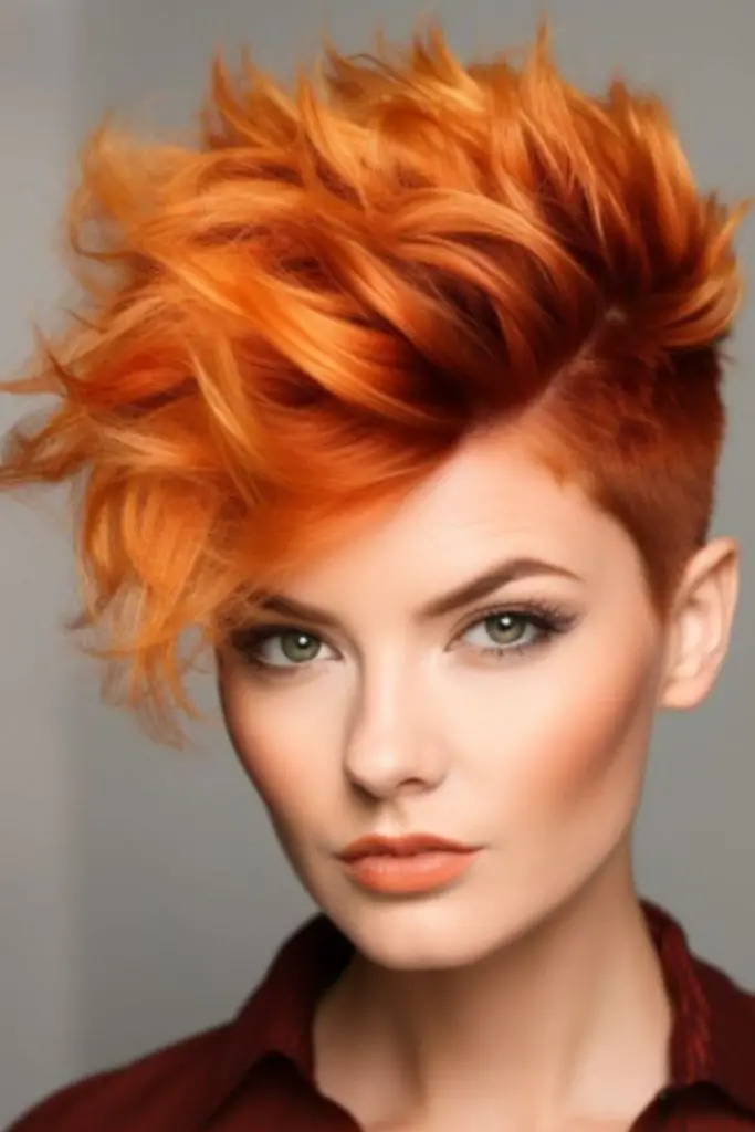 Red faux hawk exuding bold energy.