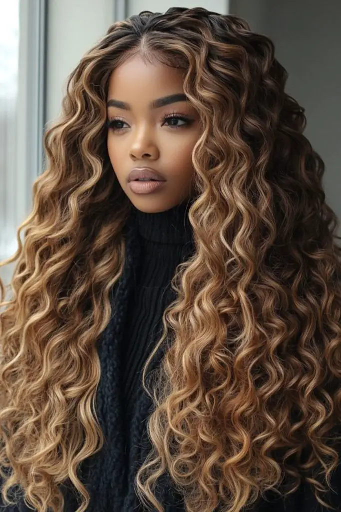 Warm honey waves for radiant beauty.
