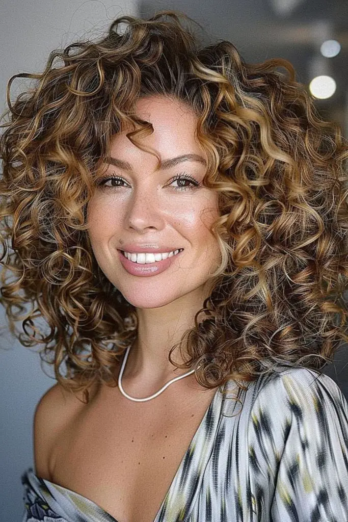 Warm golden curls glowing with vibrancy.