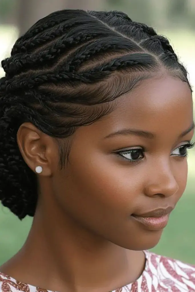 Elaborate braided crown with endless patterns.