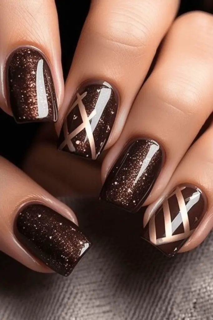 Rich mocha nails with shimmer.