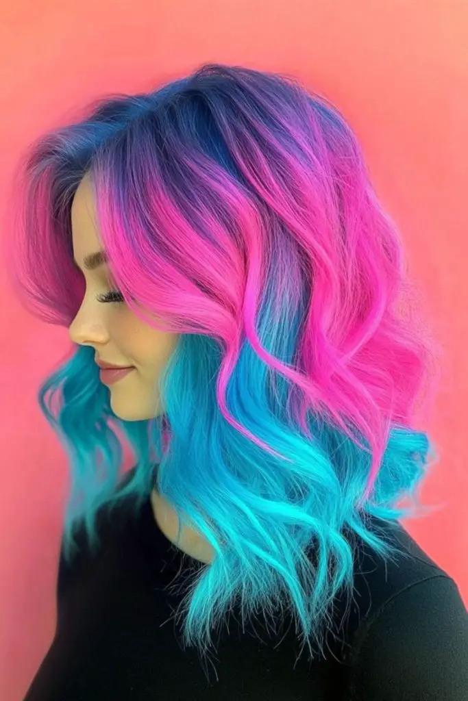 Vibrant rainbow streaks through natural tones.