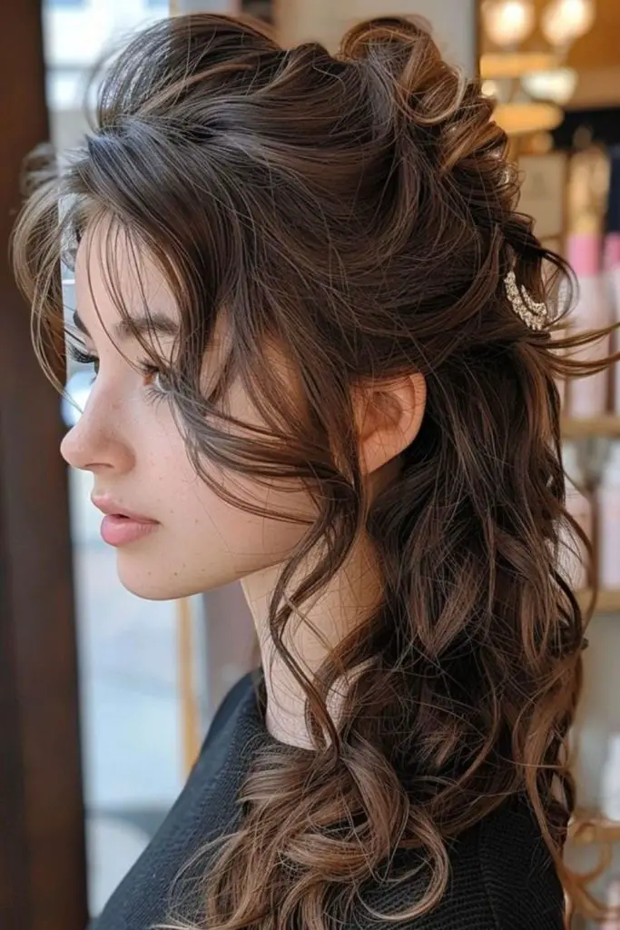 "Half-up, half-down style for a romantic flair."