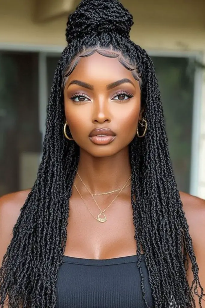 "Polished top knot for a refined look."