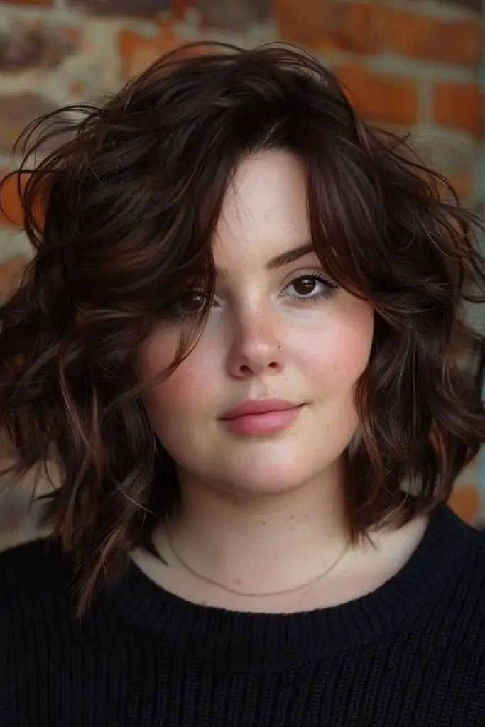 Cropped textured shag with tousled layers.