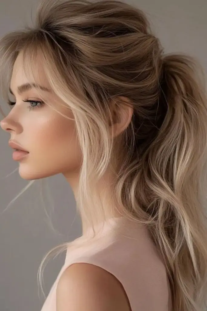 Long layers adding bounce to ponytails.