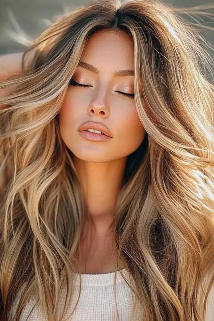 Natural golden blonde balayage highlights.