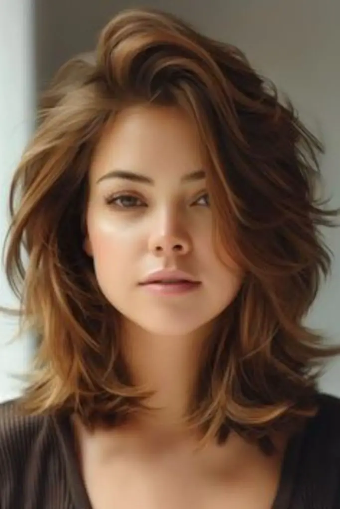 "Textured lob with side part for effortless style."
