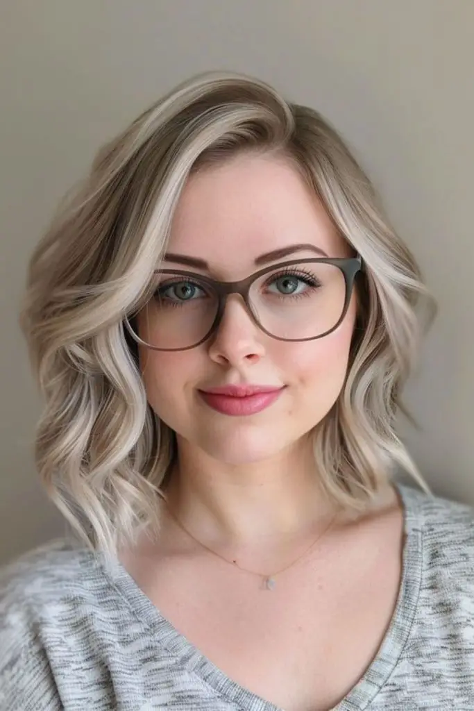 Mid-length wavy lob with casual texture.