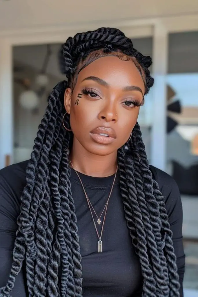 Unraveled braids transforming into voluminous curls.