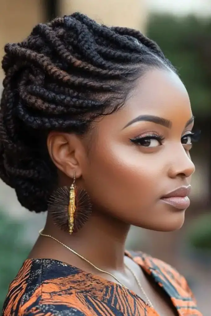 Fairytale-inspired looping loc twists design.