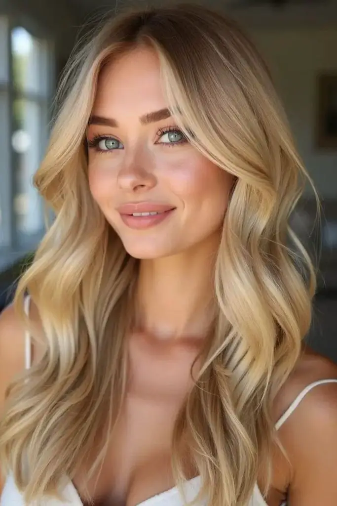 Retro-inspired golden blonde with waves.