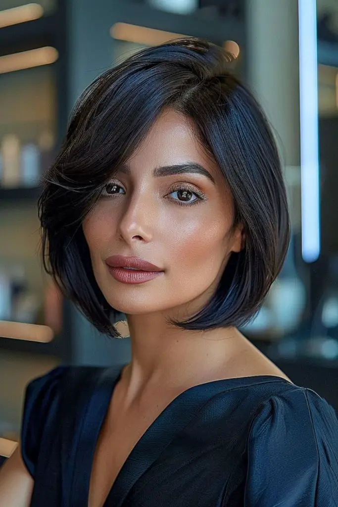 Sharp blunt bob for timeless appeal.