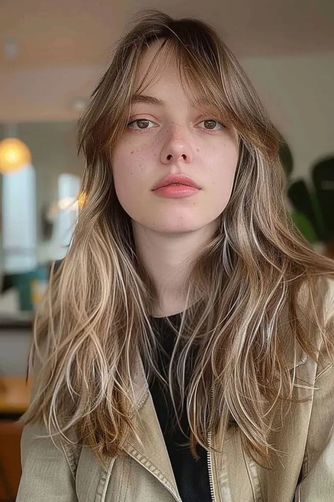 Blunt cut with edgy shaggy layers.