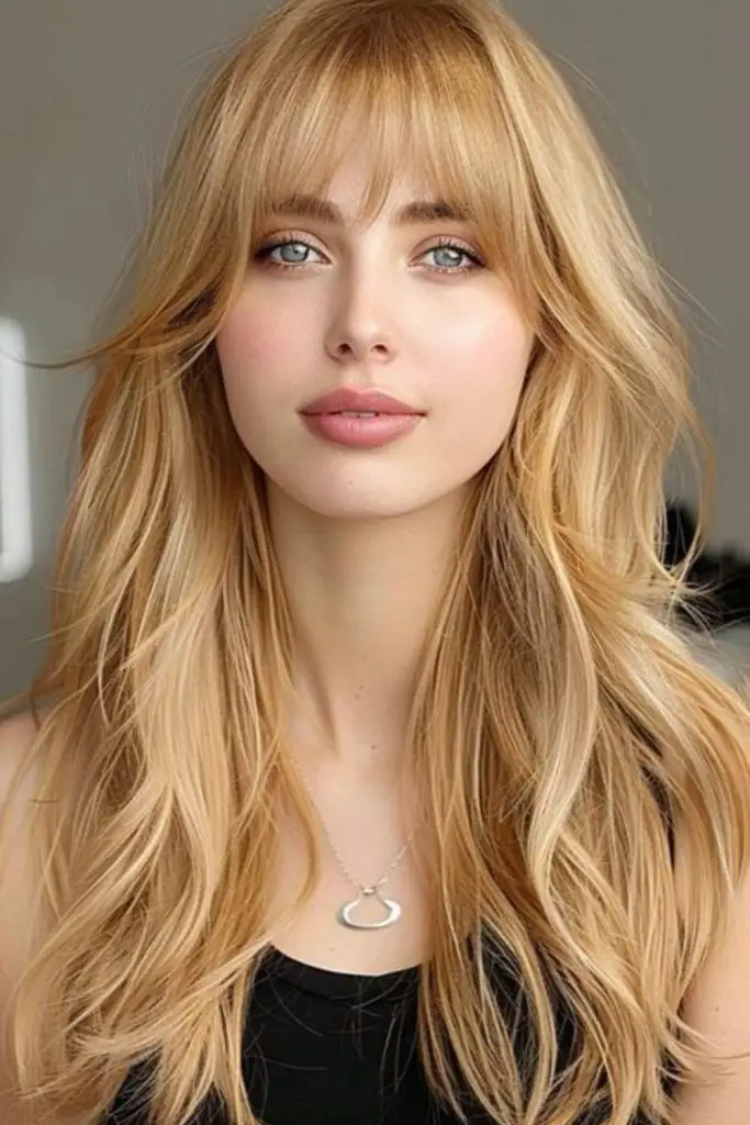 Sharp, defined bangs making a statement.