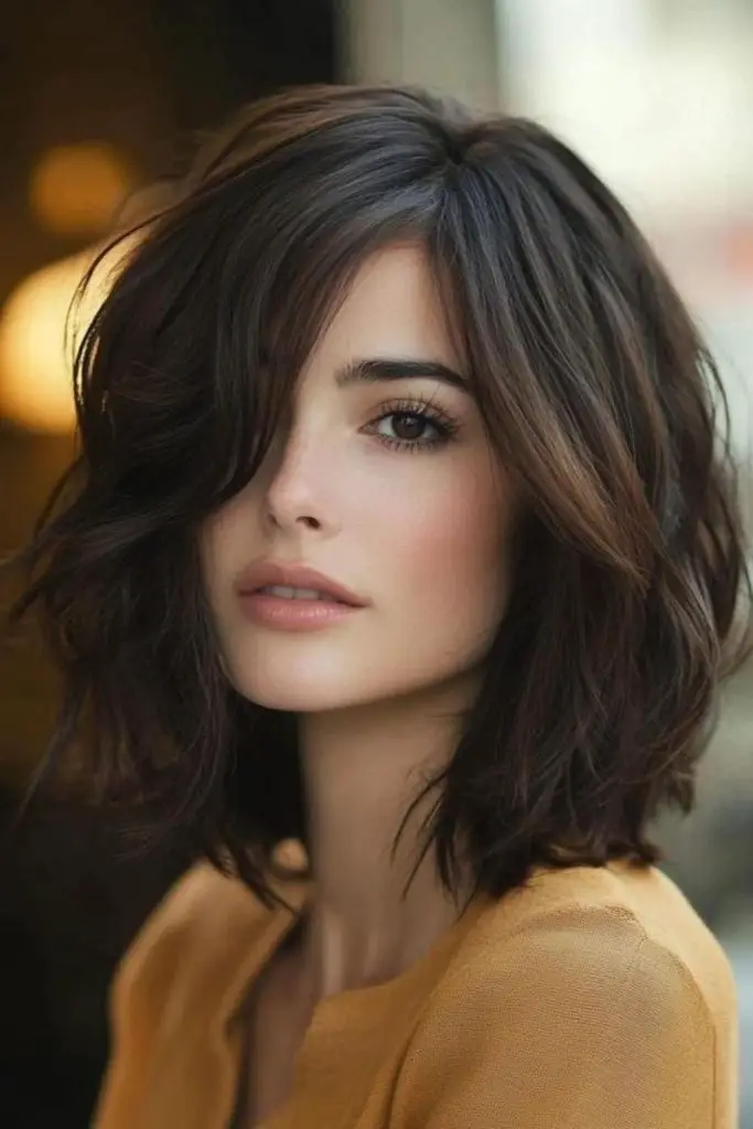 Bouncy layered bob with voluminous style.