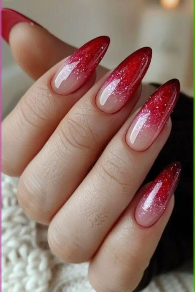 Ombre cherry nails accented with delicate pearls.