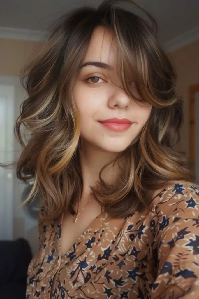 Chestnut waves streaming with glossy layers.