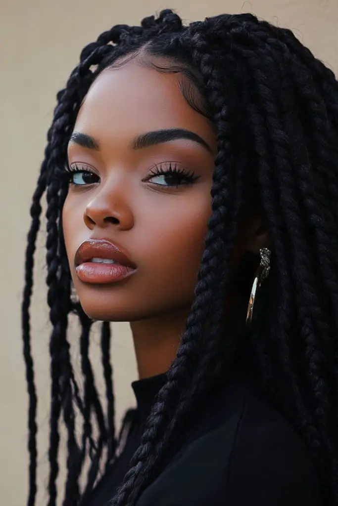 Unique criss-crossed locs for an edgy style.