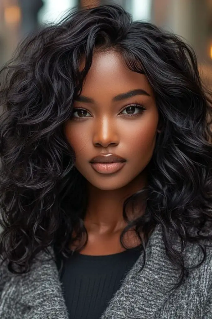 "Silk press with bouncy, voluminous curls."