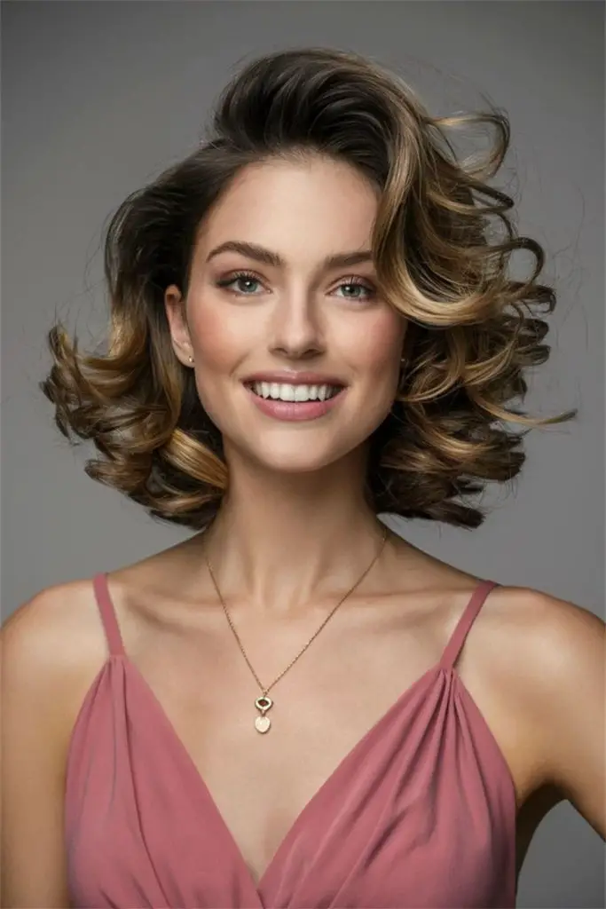 Curly hair with a chic side part.