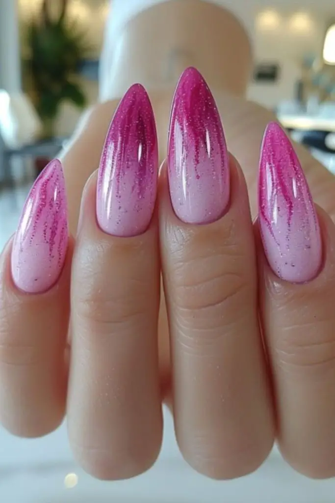 Fuchsia nails with glossy bold finish.