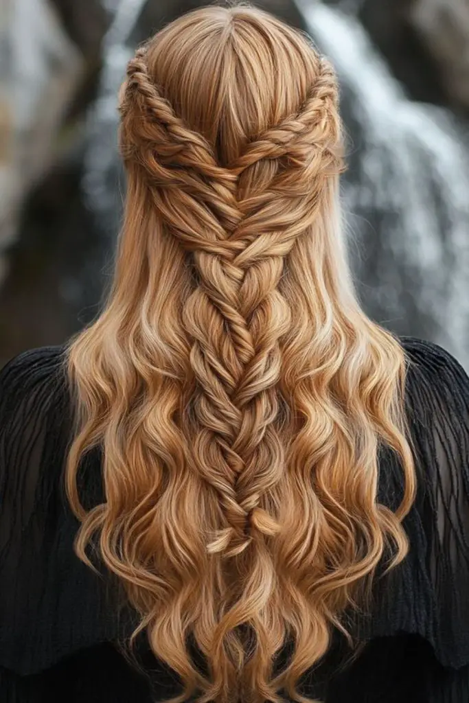 Waterfall braid mimicking cascading icy streams.