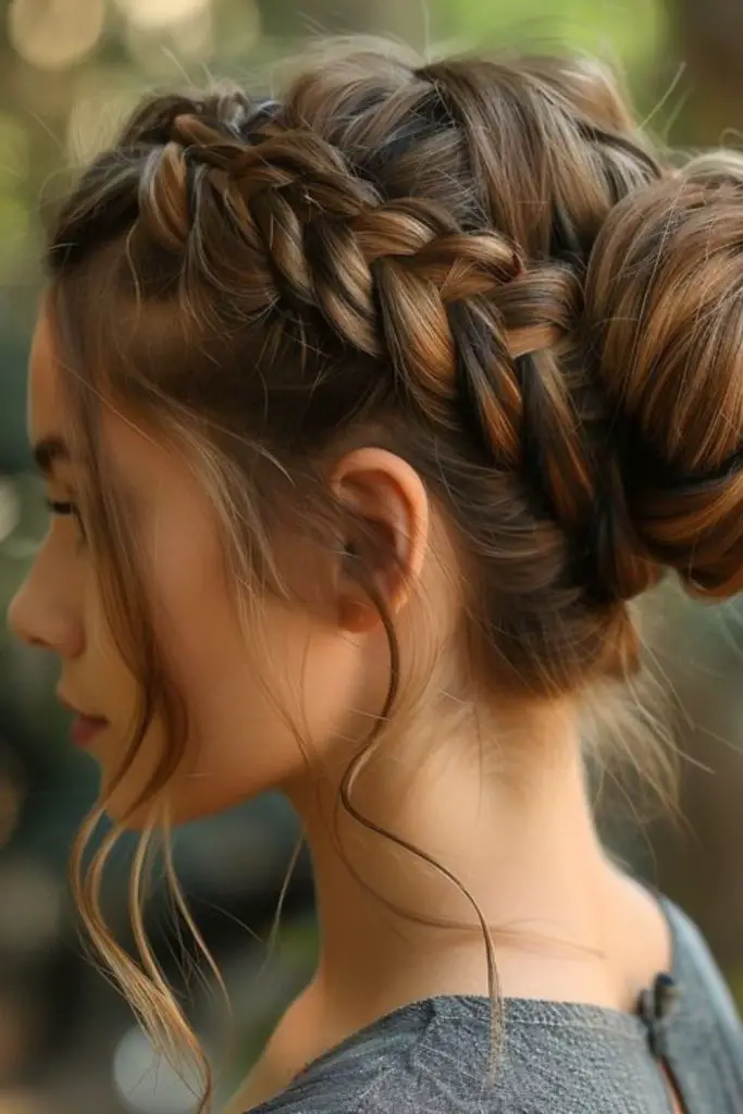 A braided bun for timeless sophistication.