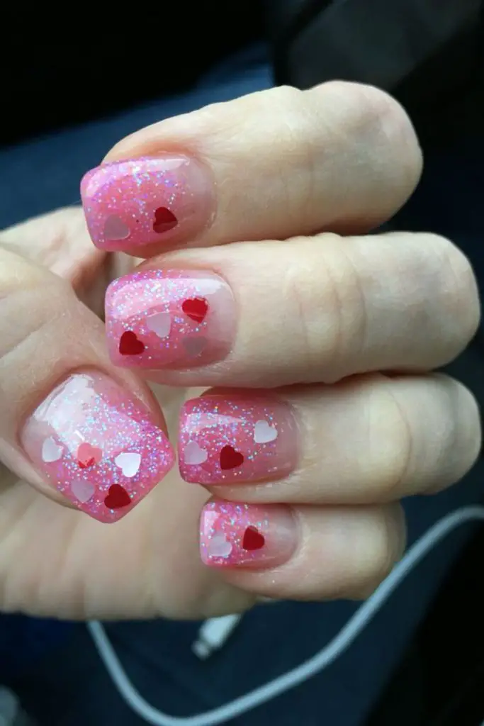 Glitter fade nails for sparkling romance.