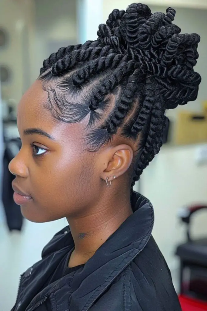 Chic twist combo styled in a high bun.
