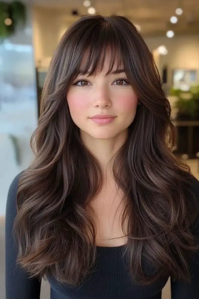 Inverted bangs creating a sharp, modern silhouette.